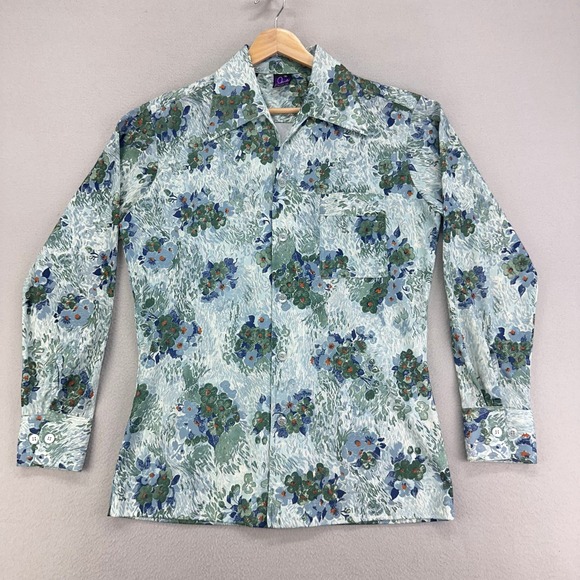 Joel Other - VTG 70s Joel‎ California Disco Shirt Mens Medium Floral Watercolor Impressionist